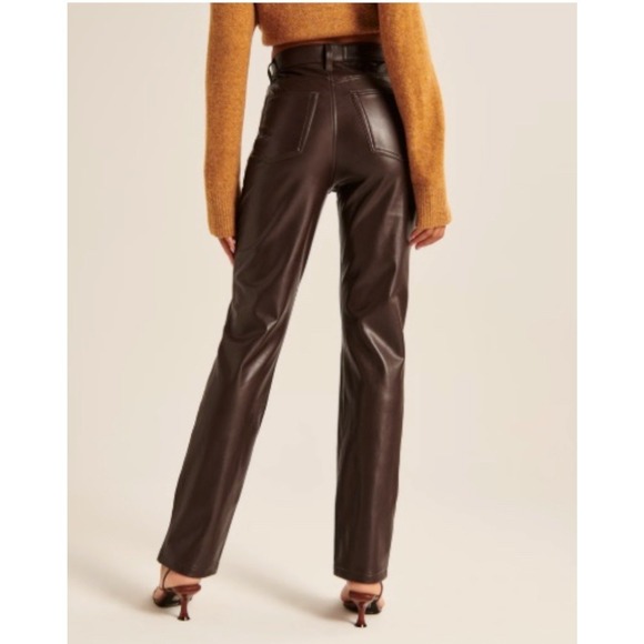 ABERCROMBIE & FITCH 90s Straight High Rise Vegan Leather Brown Pants Size 10/30 - Picture 5 of 12